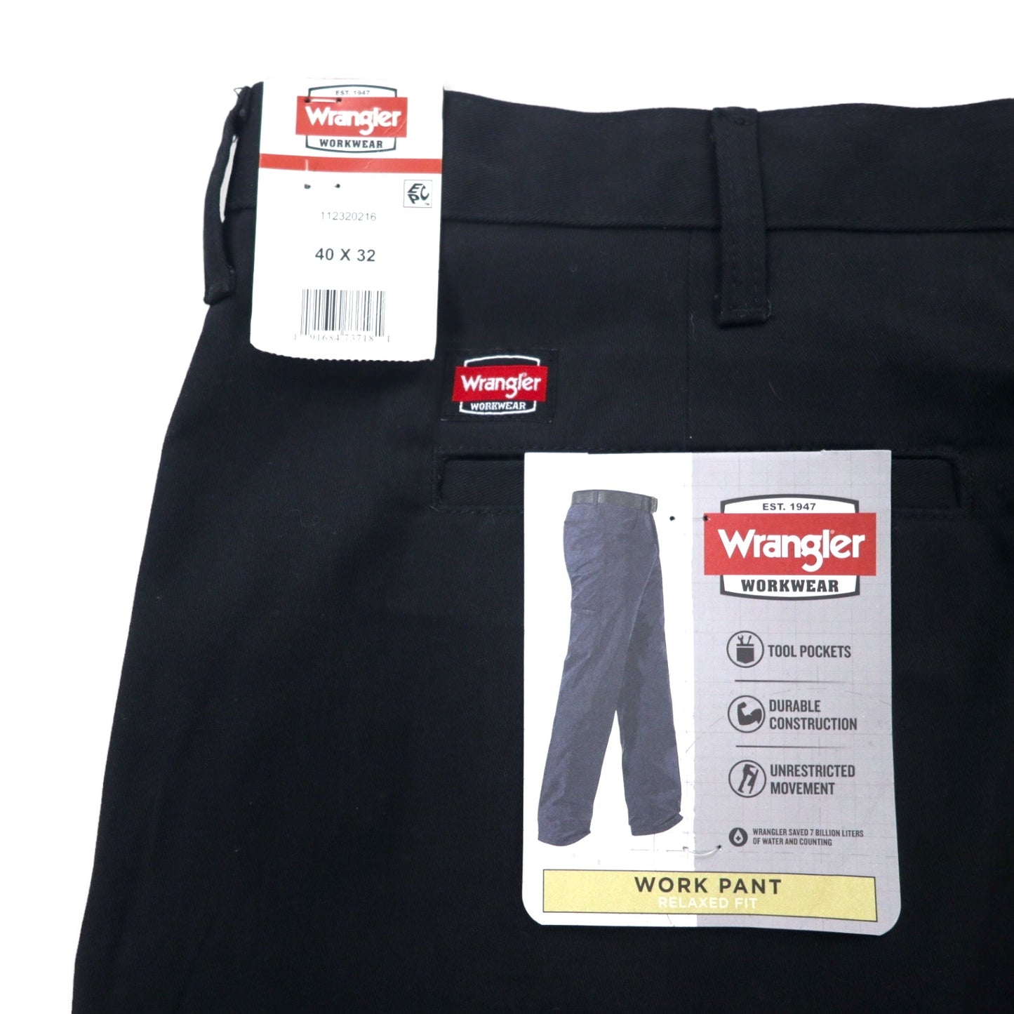 Wrangler WORKWEAR ワークパンツ チノパンツ 40 ブラック コットン RELAXED FIT 未使用品