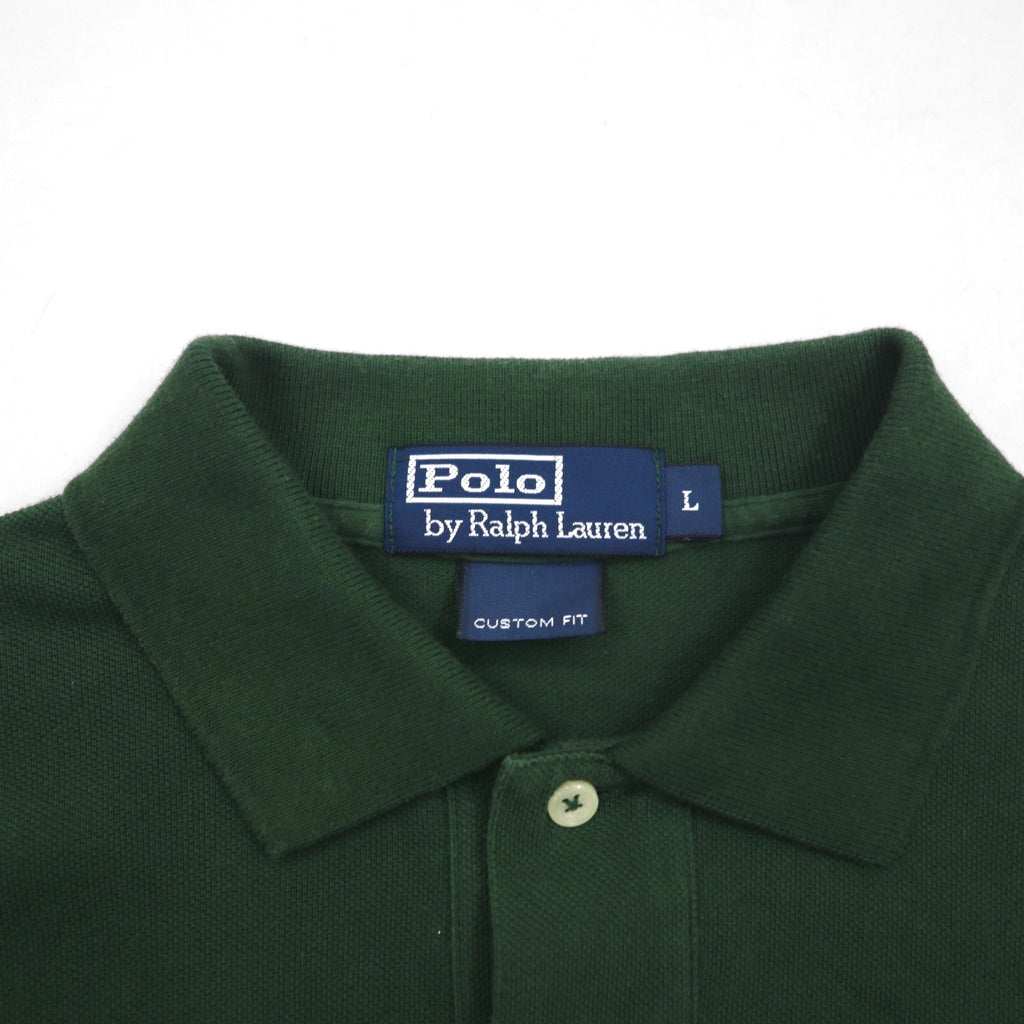 Polo by Ralph Lauren Long Sleeve Polo Shirt Rugby Shirt L Green Pique CUSTOM FIT Embroidery Numbering