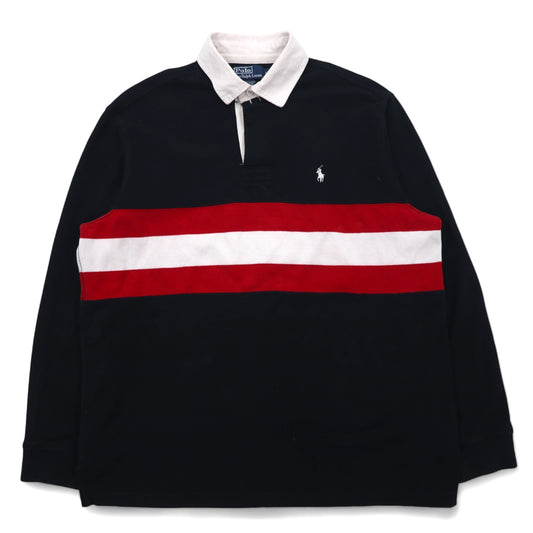 日本然リトテ-古着オンライン-Polo by Ralph Lauren 90年代 ラガーシャツ 長袖ポロシャツ L ブラック コットン スモールポニー刺繍-Polo by Ralph Lauren 90's Rugby Shirt Long Sleeve Polo Shirt L Black Cotton Small Pony Embroidery