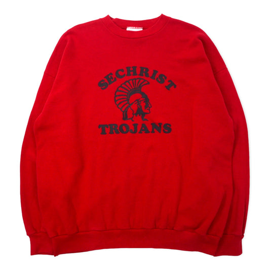 Velva Sheen USA製 90年代 カレッジ プリント スウェット XL レッド コットン SECHRIST TROJANS