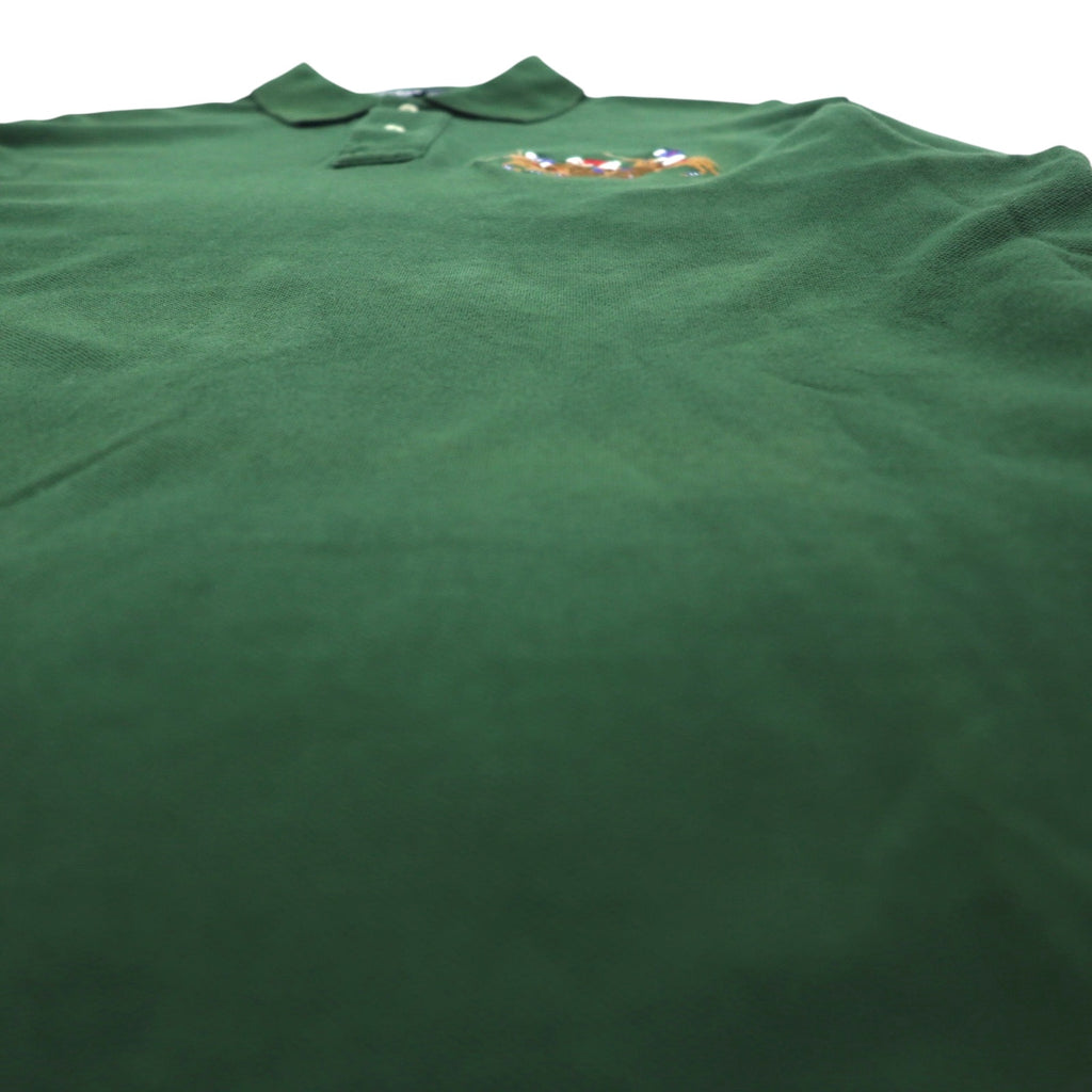 Polo by Ralph Lauren Long Sleeve Polo Shirt Rugby Shirt L Green Pique CUSTOM FIT Embroidery Numbering