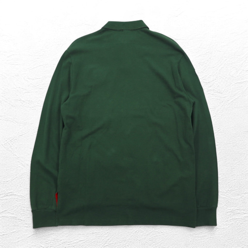Polo by Ralph Lauren Long Sleeve Polo Shirt Rugby Shirt L Green Pique CUSTOM FIT Embroidery Numbering