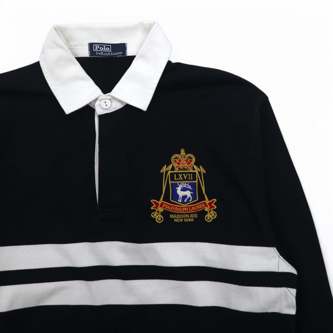 Polo by Ralph Lauren Rugby Shirt, Medium, Black, Cotton, Embroidered Emblem Logo