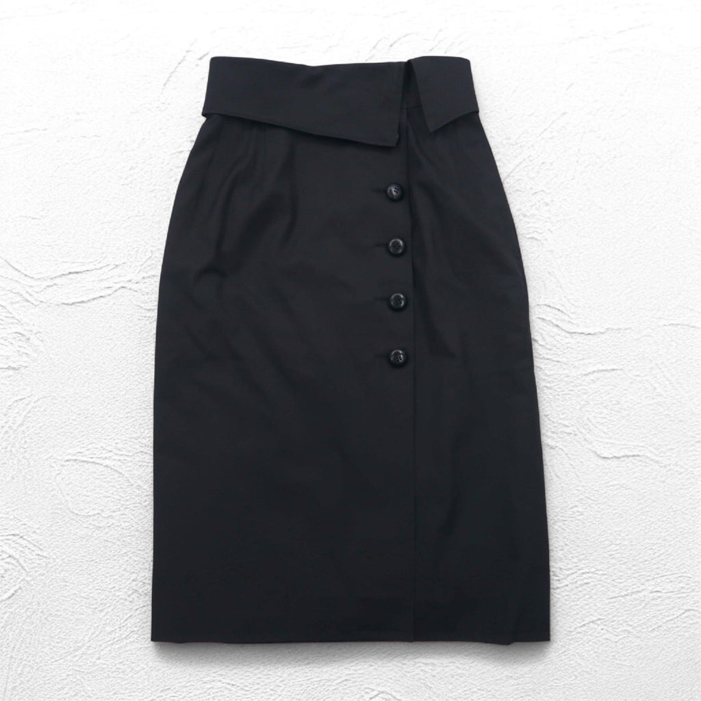 Christian Dior ハイウエスト ラップスカート M ブラック コットン アシンメトリー 252CKP12