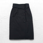 Christian Dior ハイウエスト ラップスカート M ブラック コットン アシンメトリー 252CKP12