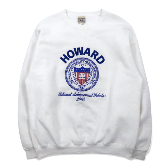 日本然リトテ-古着オンライン-Lee 00年代 カレッジ 刺繍 スウェット L ホワイト コットン HOWARD UNIVERSITY メキシコ製-Lee 00's College Embroidery Sweatshirt L White Cotton HOWARD UNIVERSITY Mexico Made