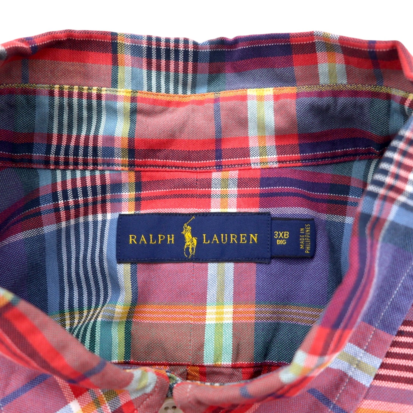 RALPH LAUREN マドラスチェック ボタンダウンシャツ 3XB レッド コットン スモールポニー 刺繍