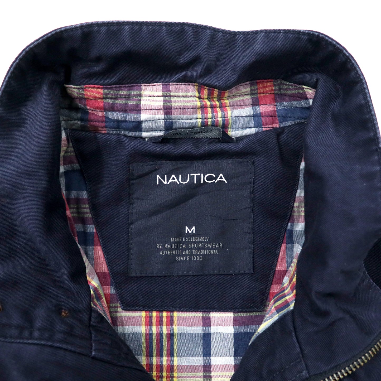 NAUTICA スウィングトップ ハリントンジャケット M ネイビー コットン 裏地チェック ワンポイントロゴ刺繍