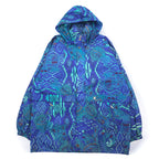 K-WAY 90s stowable hood packable nylon jacket hoodie XL blue all-over pattern native print Indian