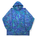 K-WAY 90s stowable hood packable nylon jacket hoodie XL blue all-over pattern native print Indian