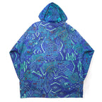 K-WAY 90s stowable hood packable nylon jacket hoodie XL blue all-over pattern native print Indian