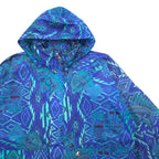K-WAY 90s stowable hood packable nylon jacket hoodie XL blue all-over pattern native print Indian