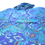 K-WAY 90s stowable hood packable nylon jacket hoodie XL blue all-over pattern native print Indian
