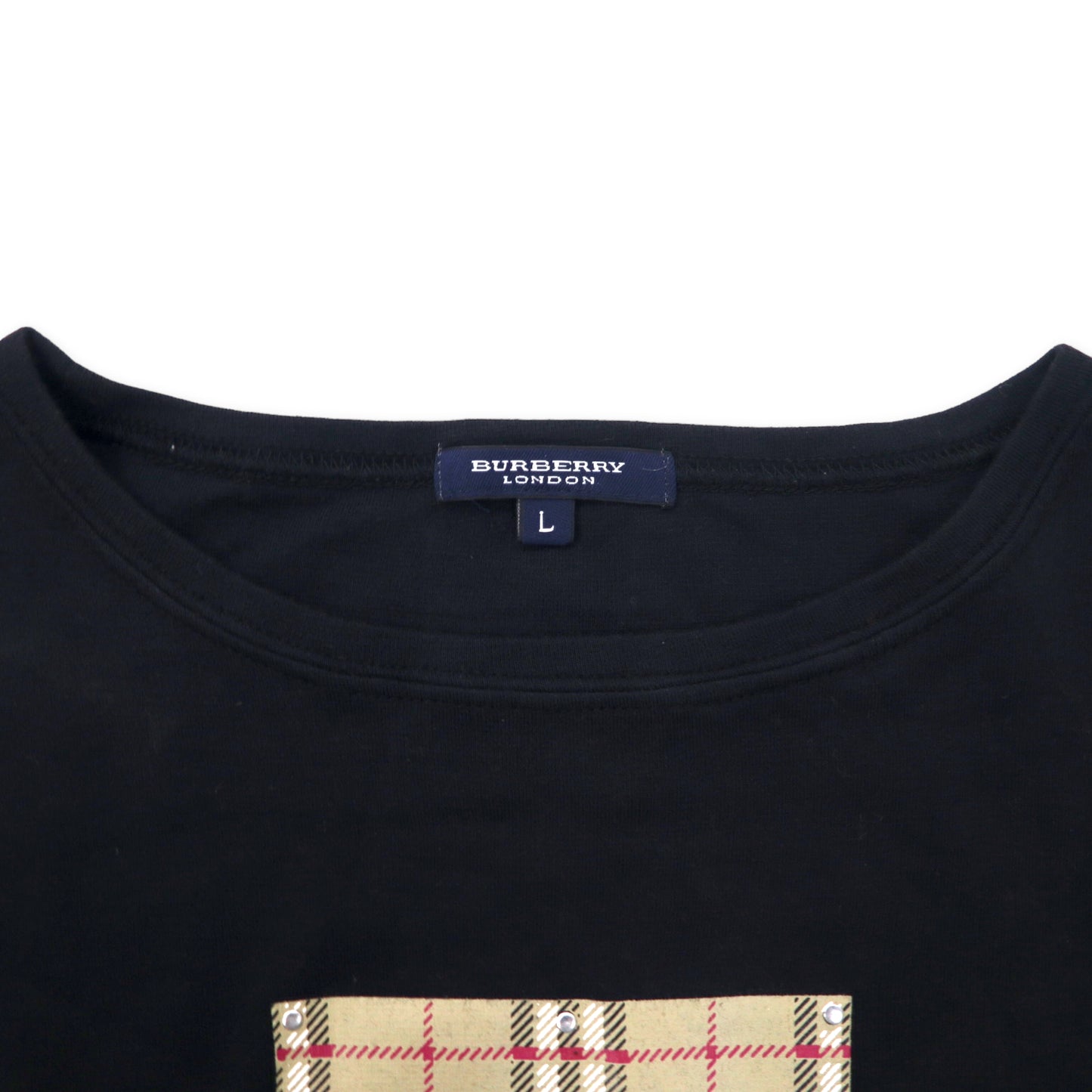 BURBERRY ノバチェック プリント ロングスリーブTシャツ L ブラック コットン ロゴ刺繍