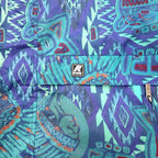 K-WAY 90s stowable hood packable nylon jacket hoodie XL blue all-over pattern native print Indian