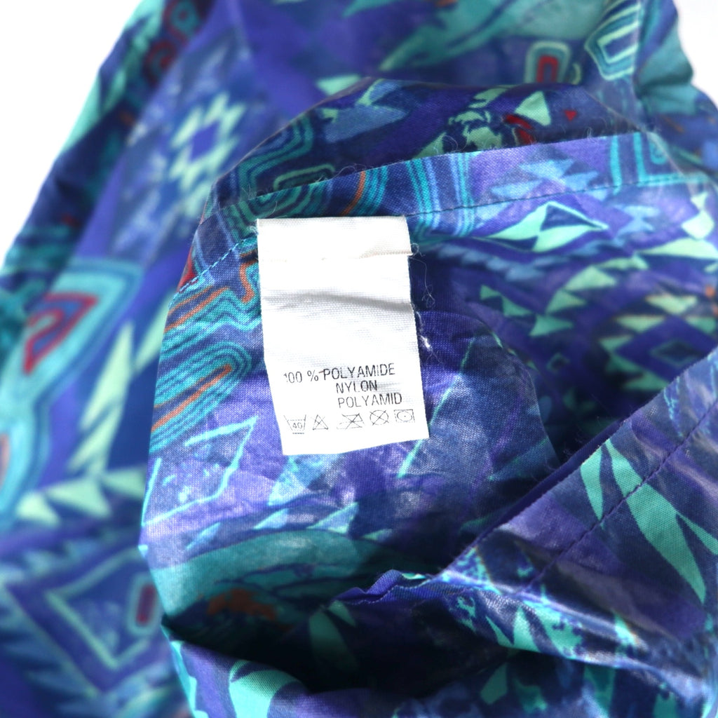 K-WAY 90s stowable hood packable nylon jacket hoodie XL blue all-over pattern native print Indian