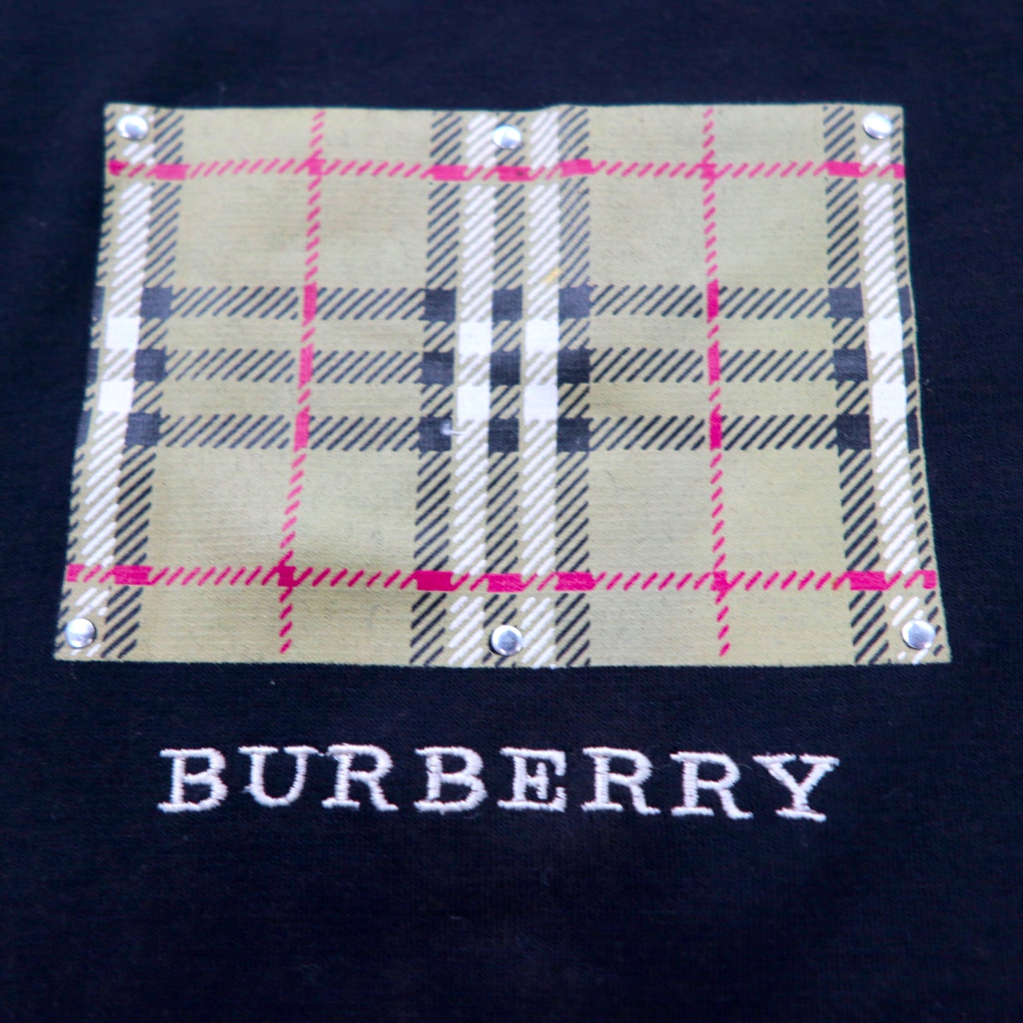 BURBERRY ノバチェック プリント ロングスリーブTシャツ L ブラック コットン ロゴ刺繍