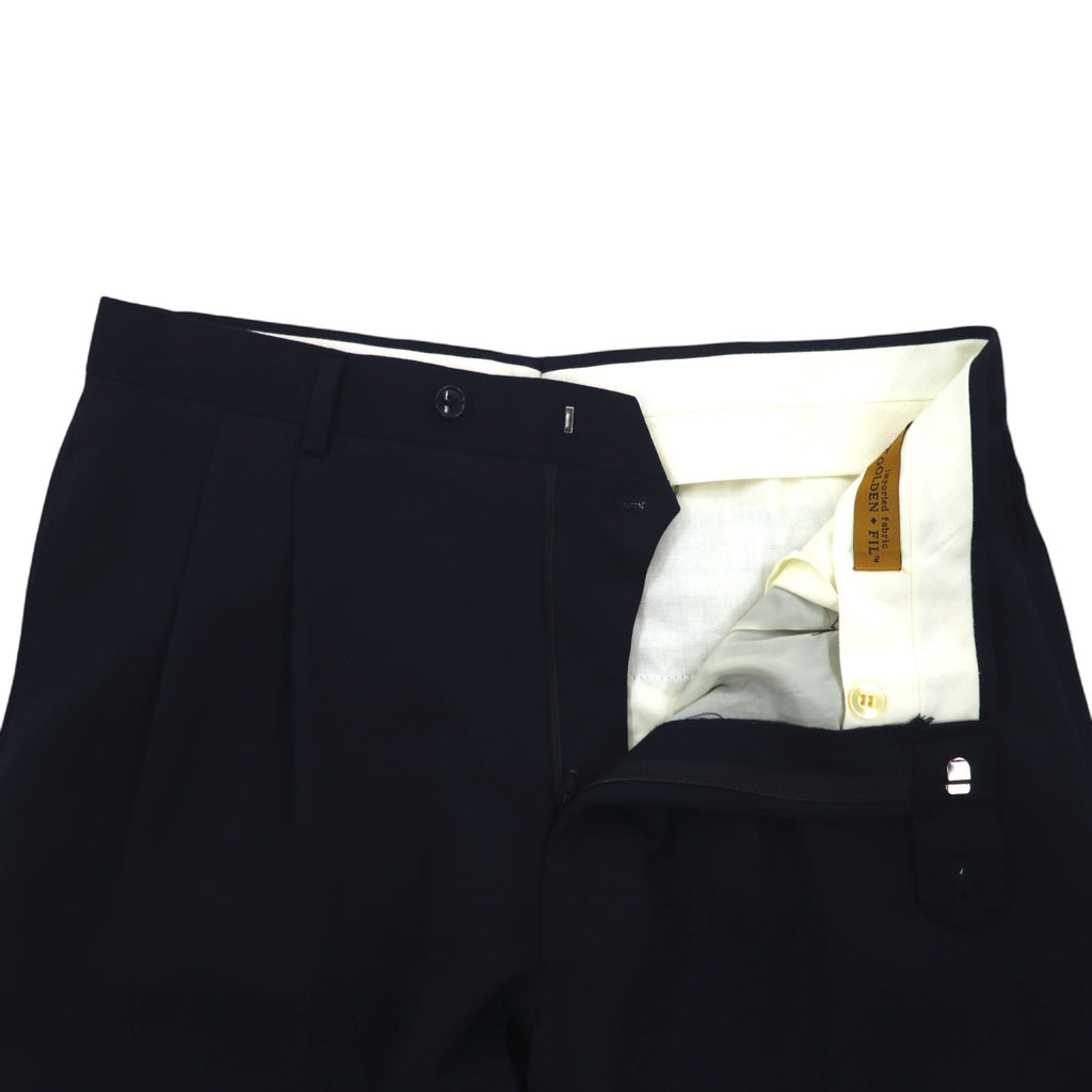 Made in USA 90s GOLDEN FIL Tuck Wide Slacks Pants Size 35 Navy Wool