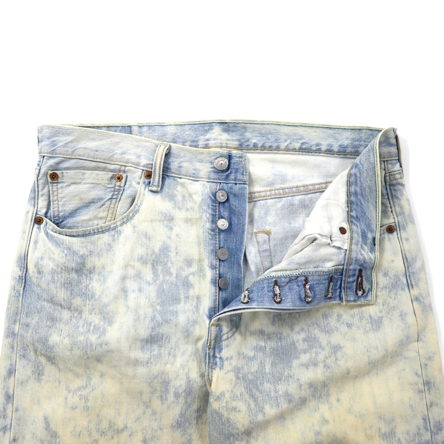 Levi's 501 ケミカルウォッシュ カットオフ ショート デニムパンツ ハーフパンツ L ブルー コットン ボタンフライ