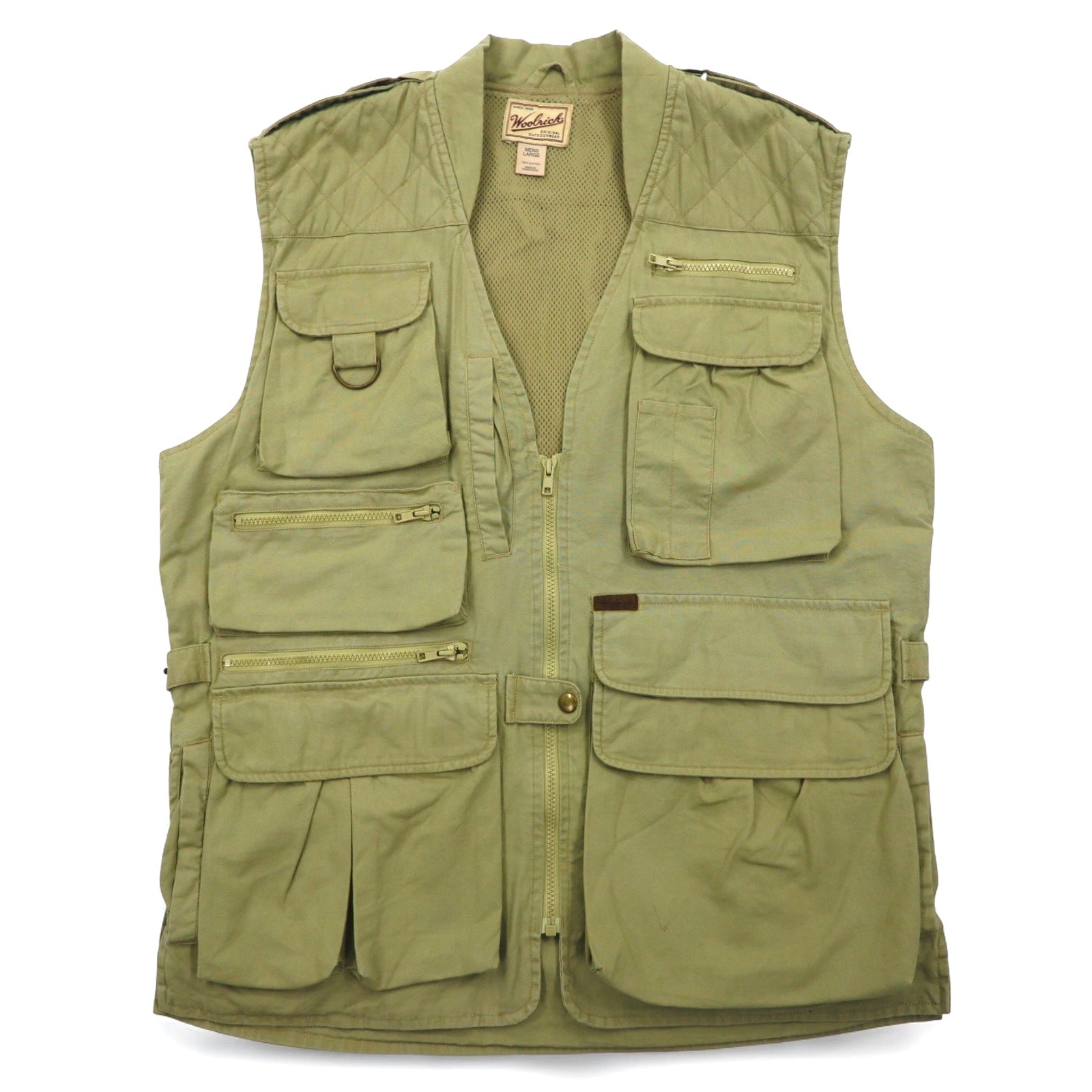 Woolrich 90s Hunting Vest, Large, Beige, Cotton, Multi-Pocket