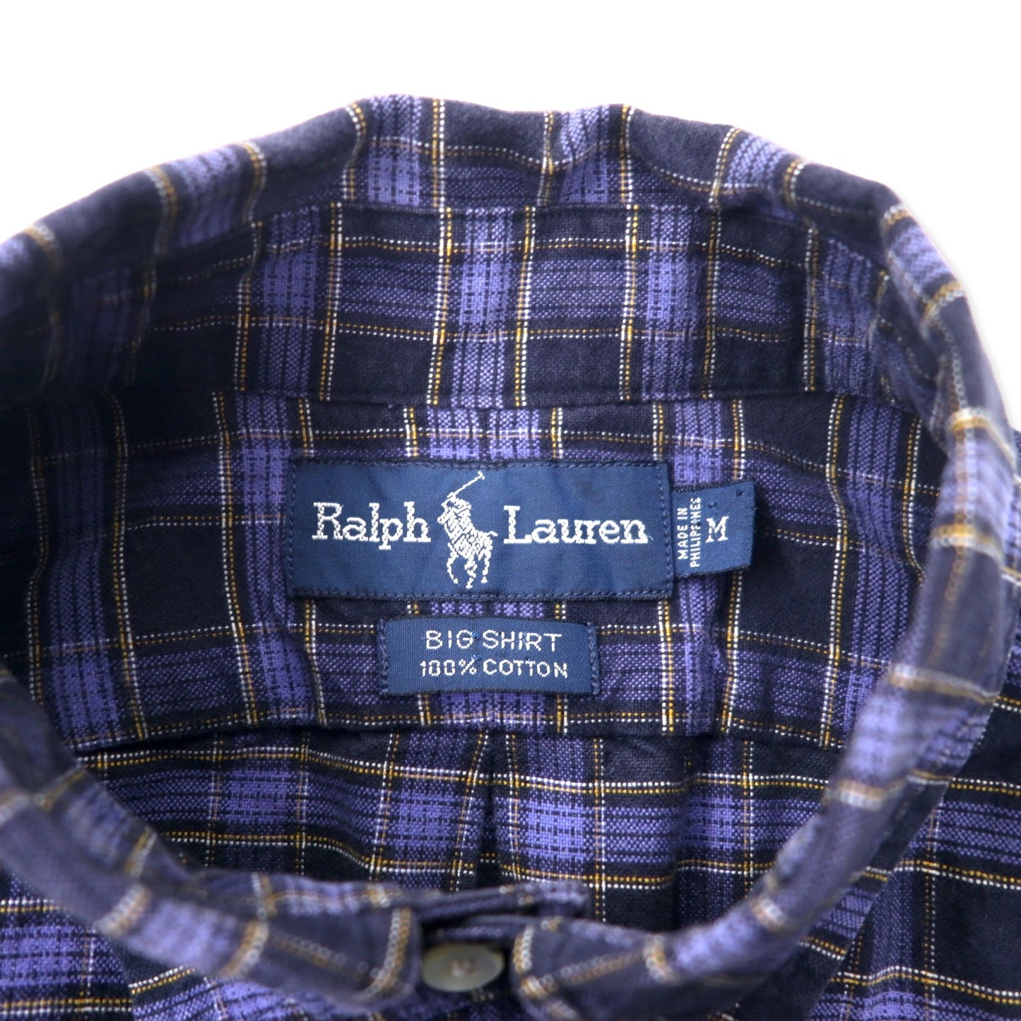 Ralph Lauren ボタンダウンシャツ M ネイビー チェック コットン BIG SHIRT スモールポニー刺繍