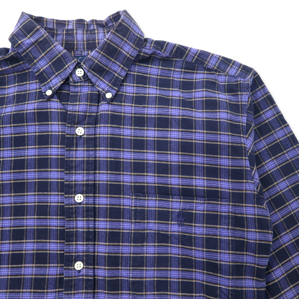 Ralph Lauren ボタンダウンシャツ M ネイビー チェック コットン BIG SHIRT スモールポニー刺繍