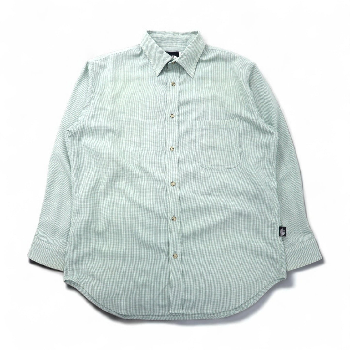 THE NORTH FACE アウトドア ポリエステルシャツ L グリーン チェック 胸ポケット ON-4569