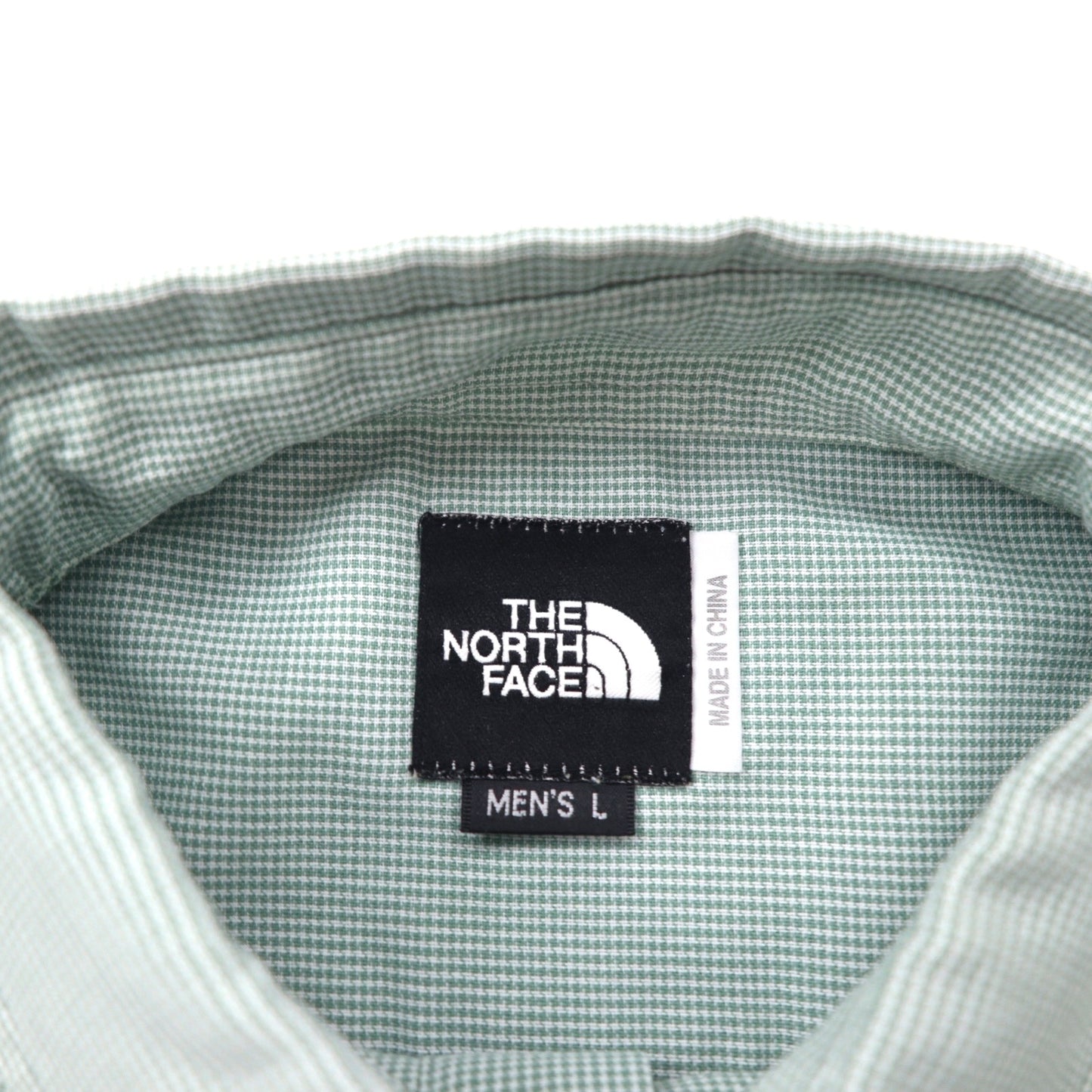 THE NORTH FACE アウトドア ポリエステルシャツ L グリーン チェック 胸ポケット ON-4569