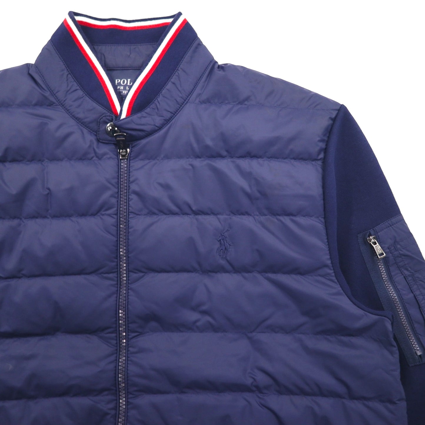 Polo Ralph Lauren Performance Quilted Down Jacket, Size M, Navy, Nylon Paneling, Ribbed Lines