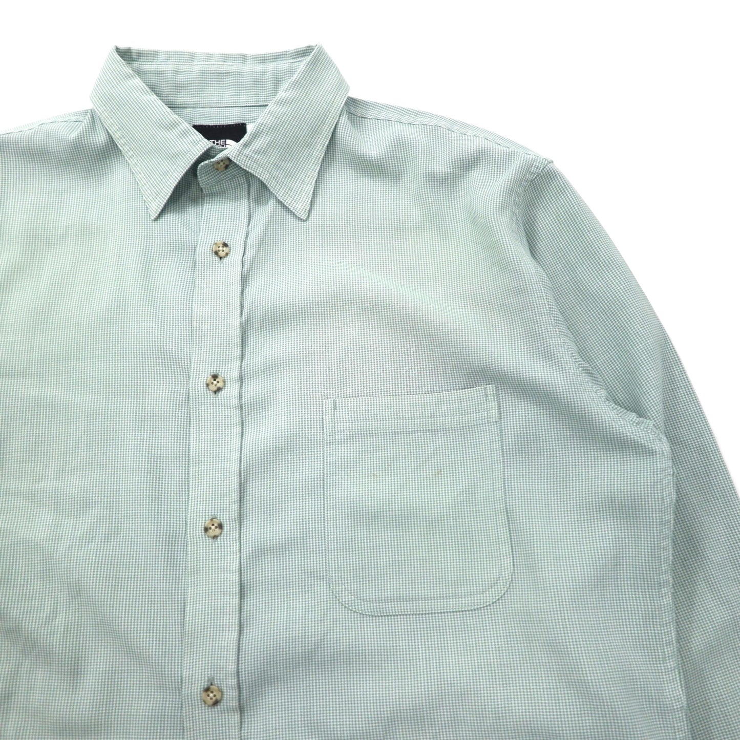 THE NORTH FACE アウトドア ポリエステルシャツ L グリーン チェック 胸ポケット ON-4569