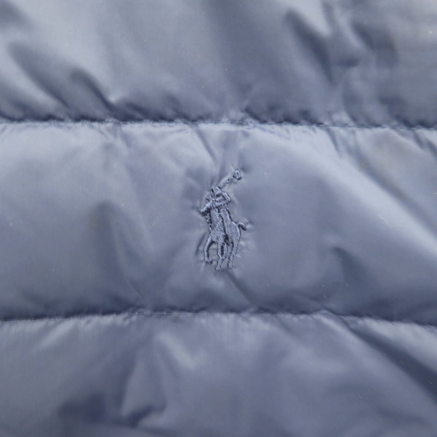 Polo Ralph Lauren Performance Quilted Down Jacket, Size M, Navy, Nylon Paneling, Ribbed Lines