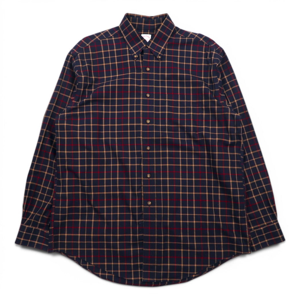 Brooks Brothers 346 Button-Down Shirt, Large, Navy, Check, Cotton, Big Size, Non-Iron