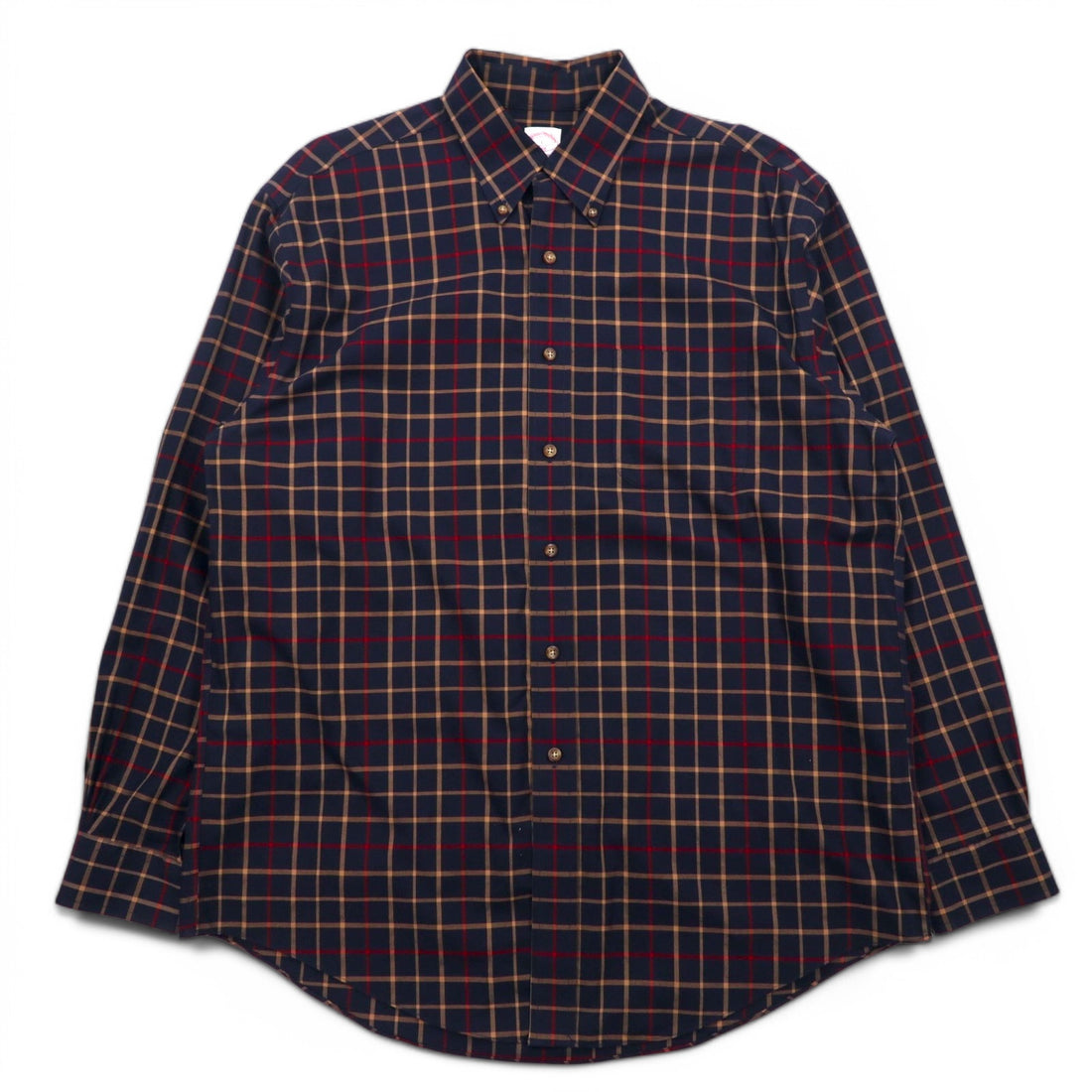 Brooks Brothers 346 Button-Down Shirt, Large, Navy, Check, Cotton, Big Size, Non-Iron