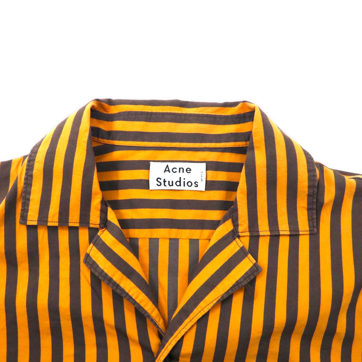 ACNE STUDIOS Short Sleeve Open Color Shirt 48 Orange Striped 
