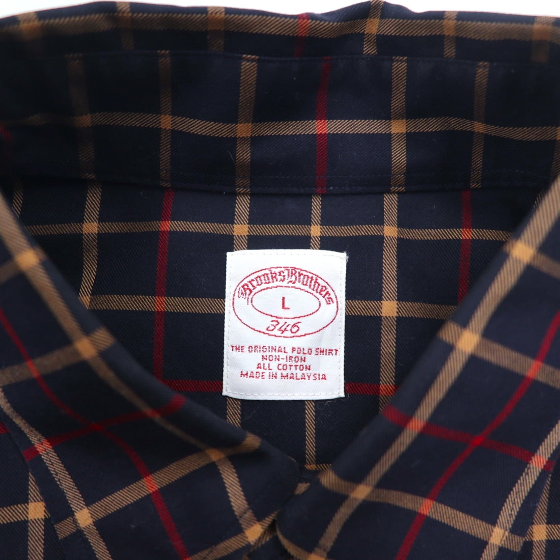 Brooks Brothers 346 Button-Down Shirt, Large, Navy, Check, Cotton, Big Size, Non-Iron