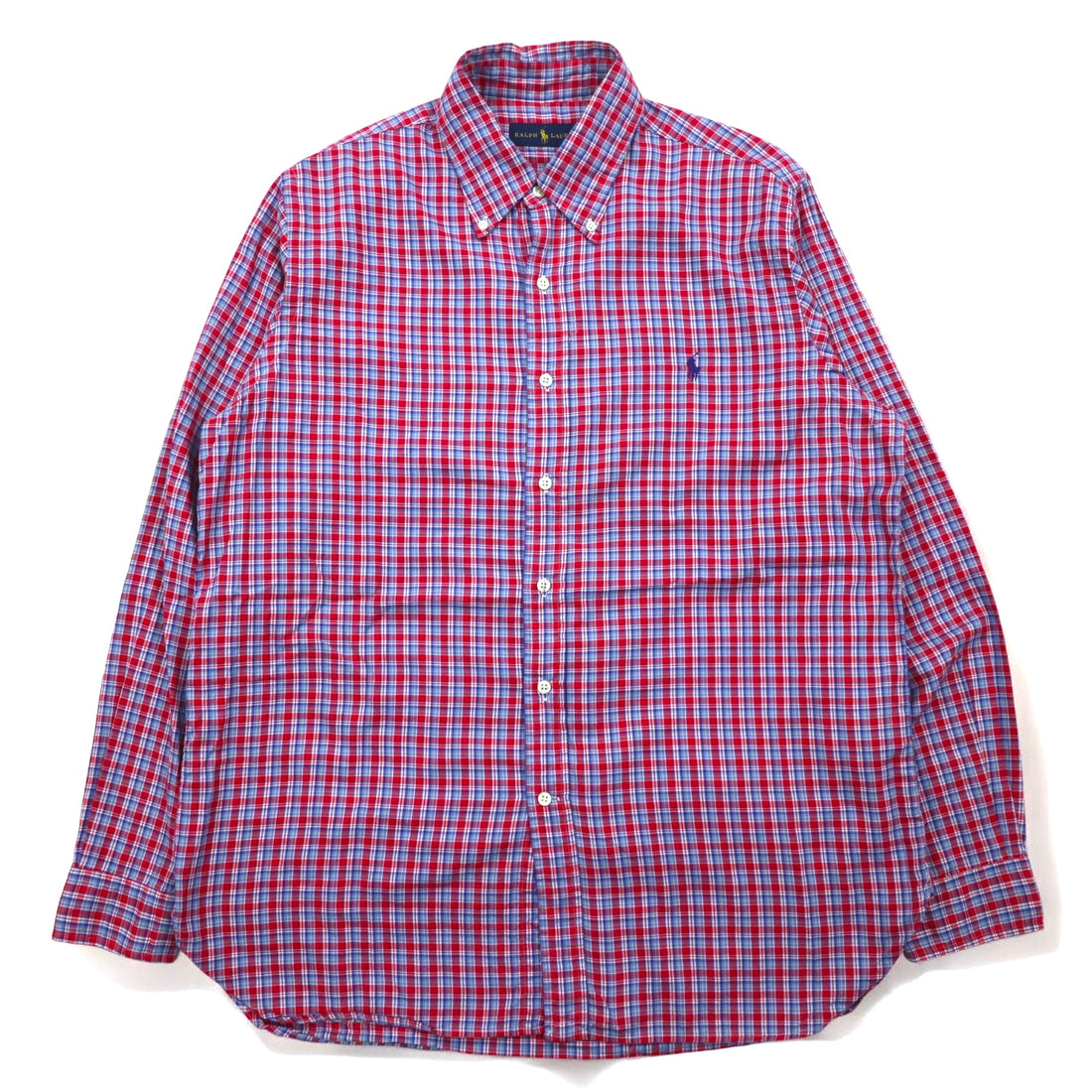 RALPH LAUREN Button-down shirt L Blue Red Check Cotton Small pony embroidery