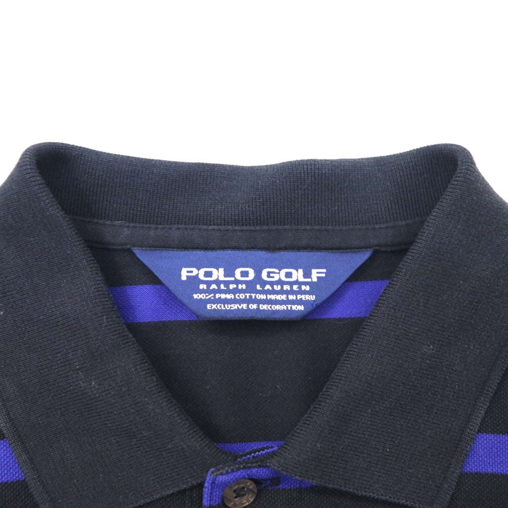 POLO GOLF RALPH LAUREN 90s Striped Polo Shirt, Size M, Black/Blue, Cotton, Pique, Small Pony Embroidery