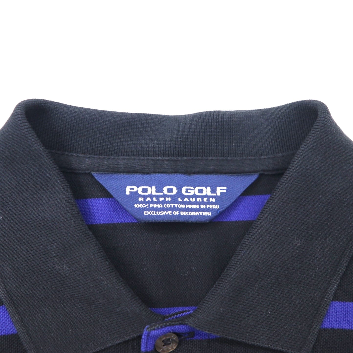 POLO GOLF RALPH LAUREN 90年代 ボーダー ポロシャツ M ブラック ブルー コットン 鹿の子 スモールポニー刺繍