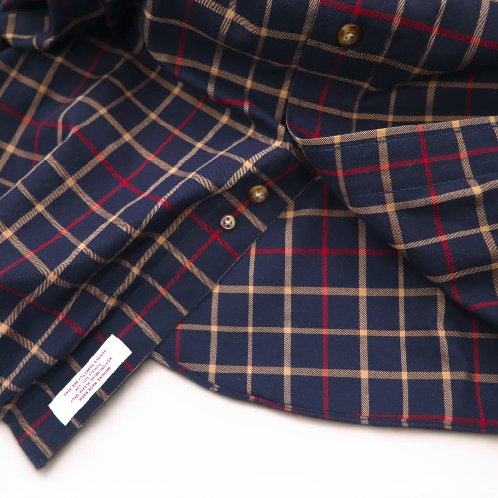 Brooks Brothers 346 Button-Down Shirt, Large, Navy, Check, Cotton, Big Size, Non-Iron