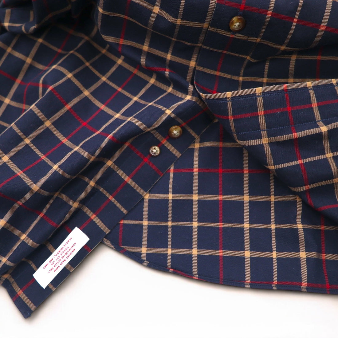 Brooks Brothers 346 Button-Down Shirt, Large, Navy, Check, Cotton, Big Size, Non-Iron