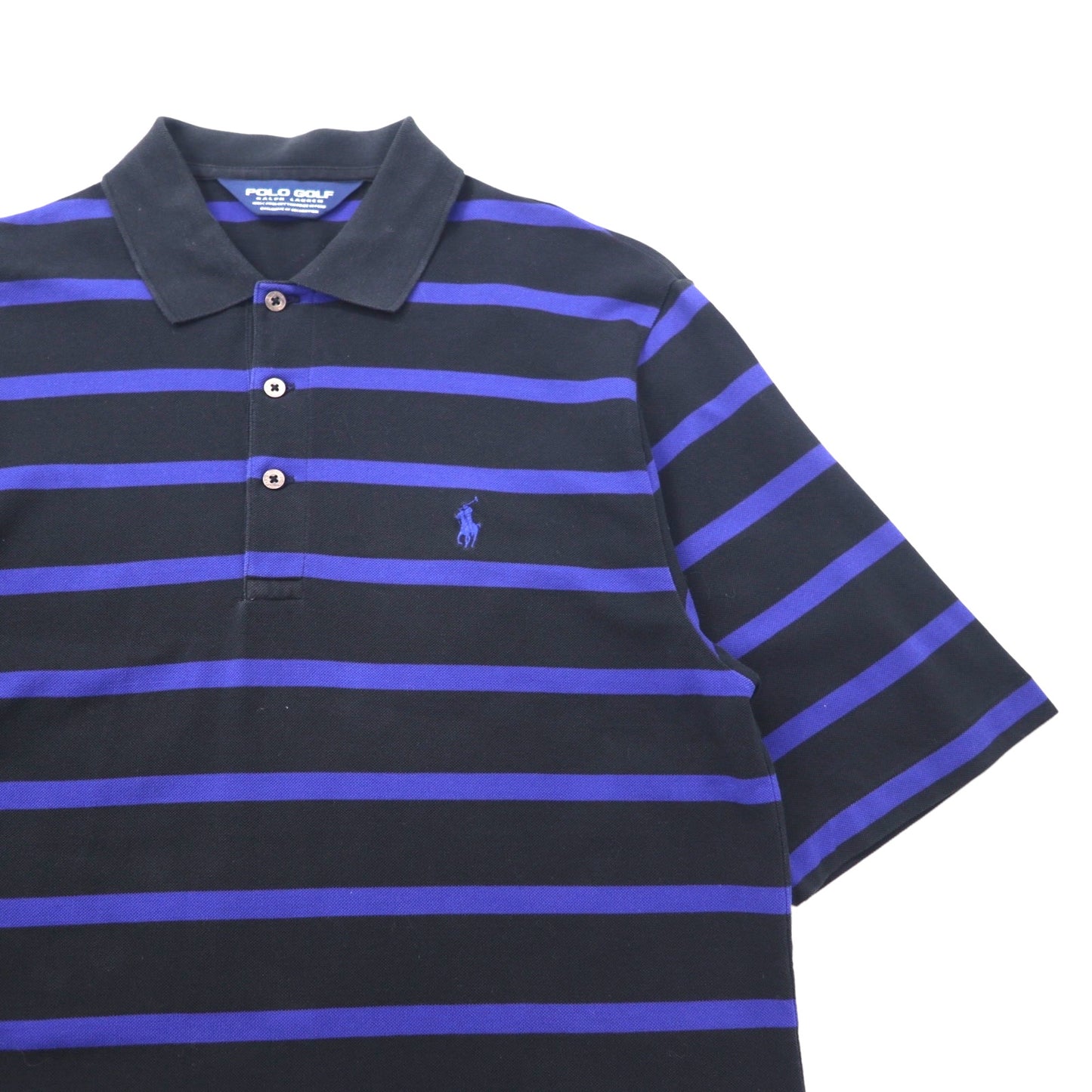 POLO GOLF RALPH LAUREN 90年代 ボーダー ポロシャツ M ブラック ブルー コットン 鹿の子 スモールポニー刺繍