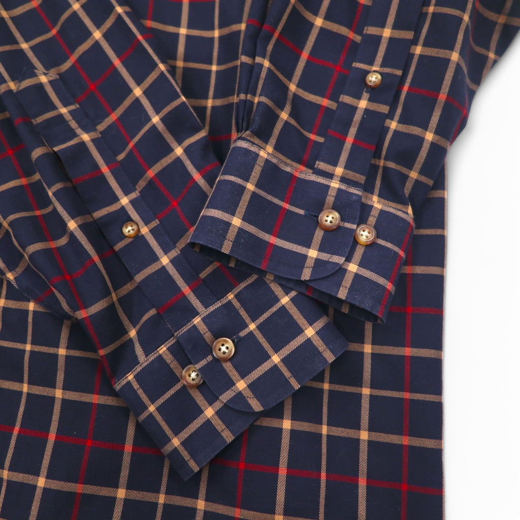 Brooks Brothers 346 Button-Down Shirt, Large, Navy, Check, Cotton, Big Size, Non-Iron