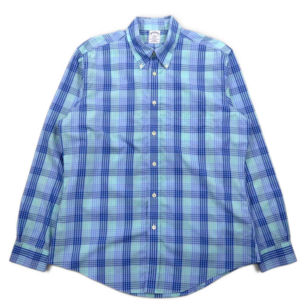 Brooks Brothers REGENT Button-down Shirt L Blue Check Cotton Non-Iron