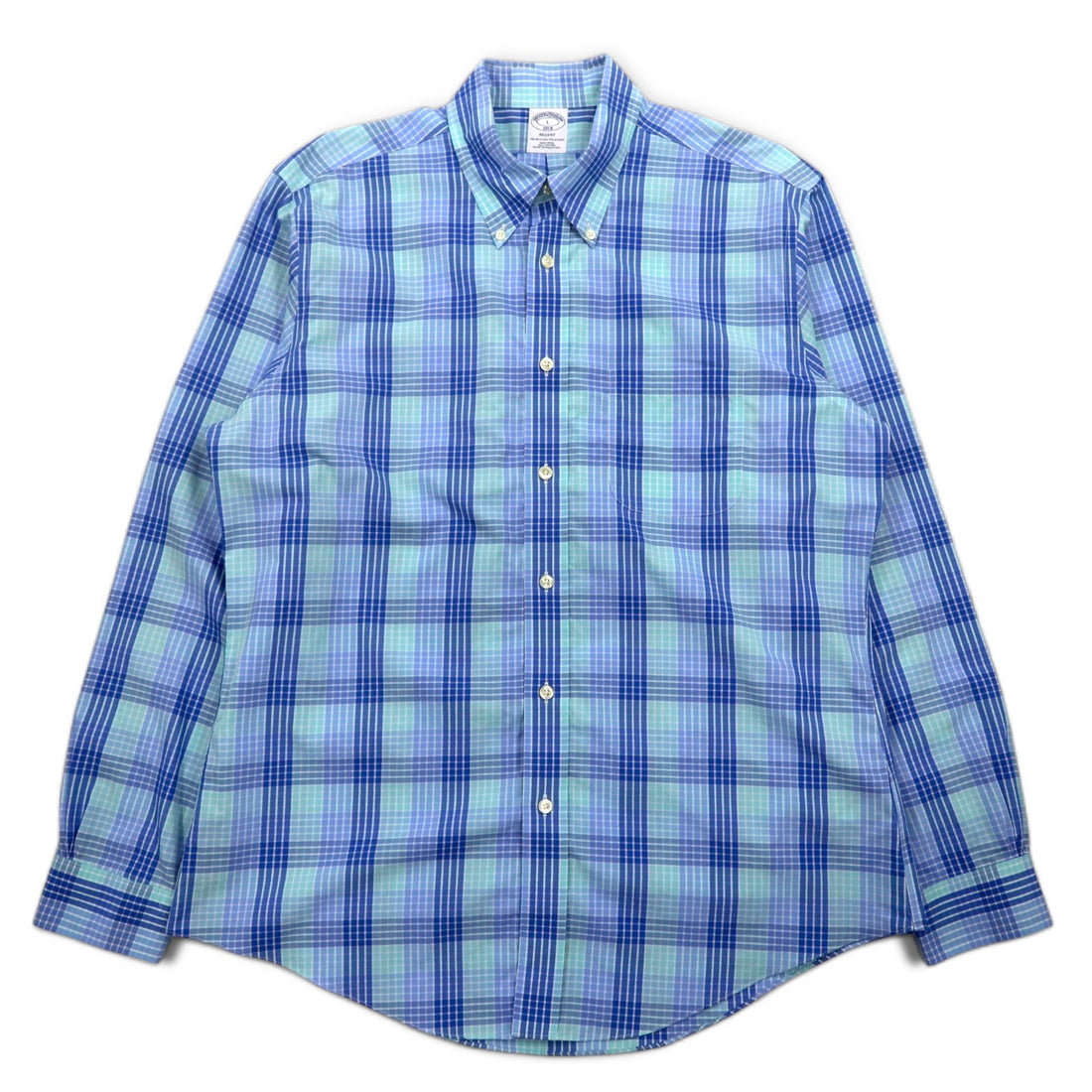 Brooks Brothers REGENT Button-down Shirt L Blue Check Cotton Non-Iron