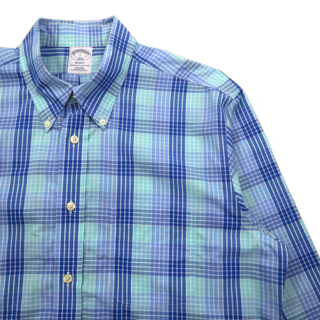 Brooks Brothers REGENT Button-down Shirt L Blue Check Cotton Non-Iron