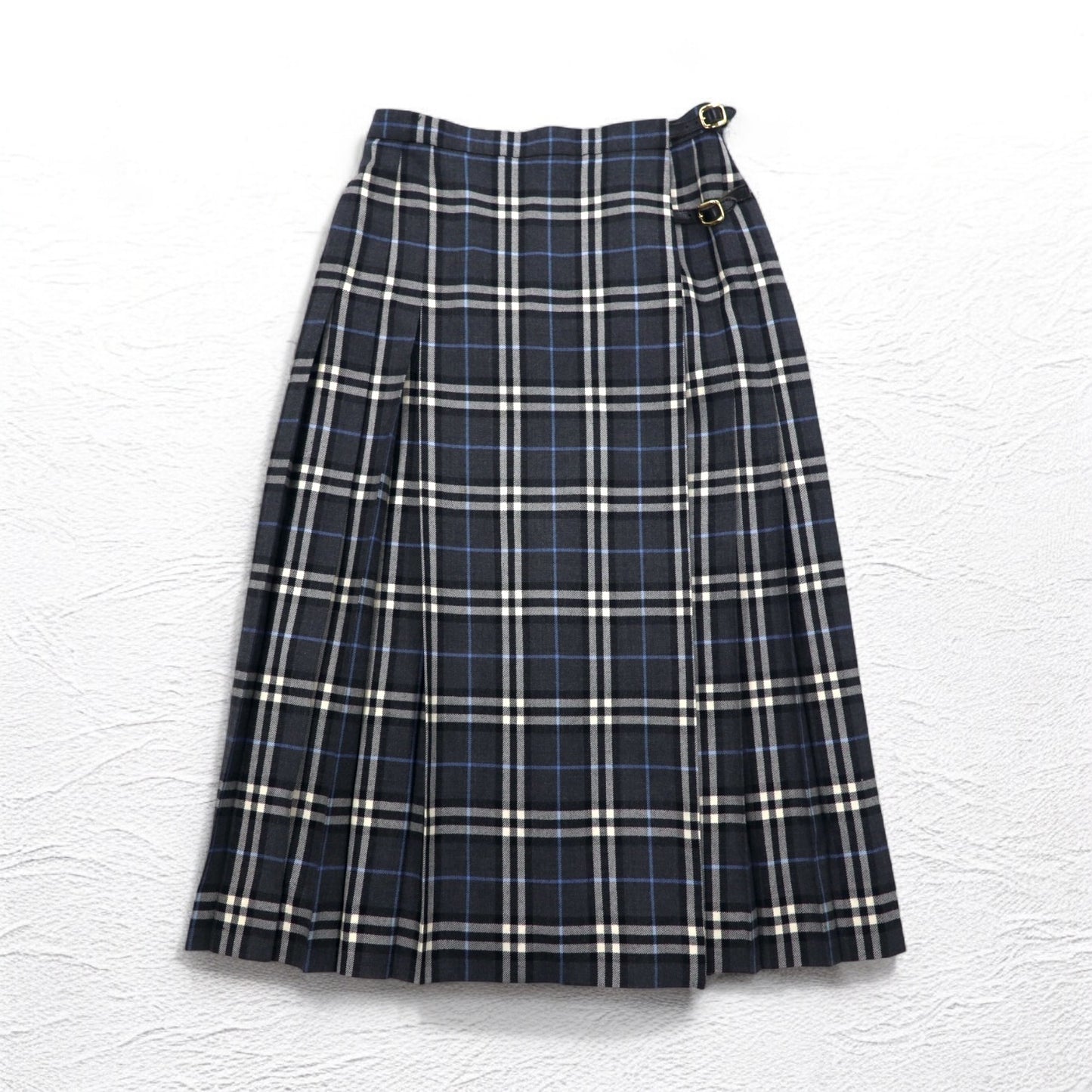 BURBERRYS ノバチェック ラップ プリーツ スカート L グレー ウール FXA14-068 日本製
