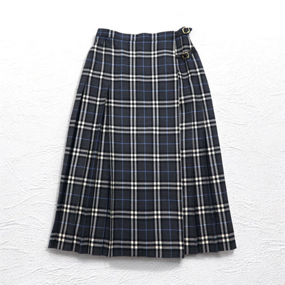 BURBERRYS ノバチェック ラップ プリーツ スカート L グレー ウール FXA14-068 日本製