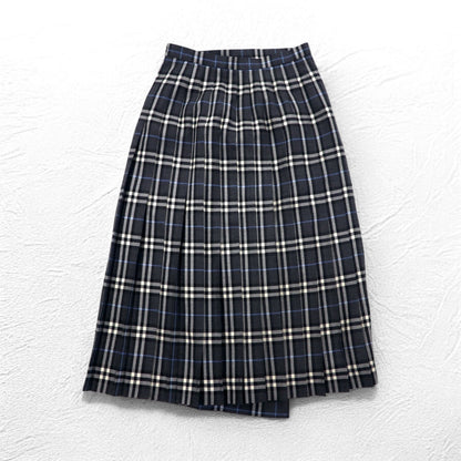 BURBERRYS ノバチェック ラップ プリーツ スカート L グレー ウール FXA14-068 日本製