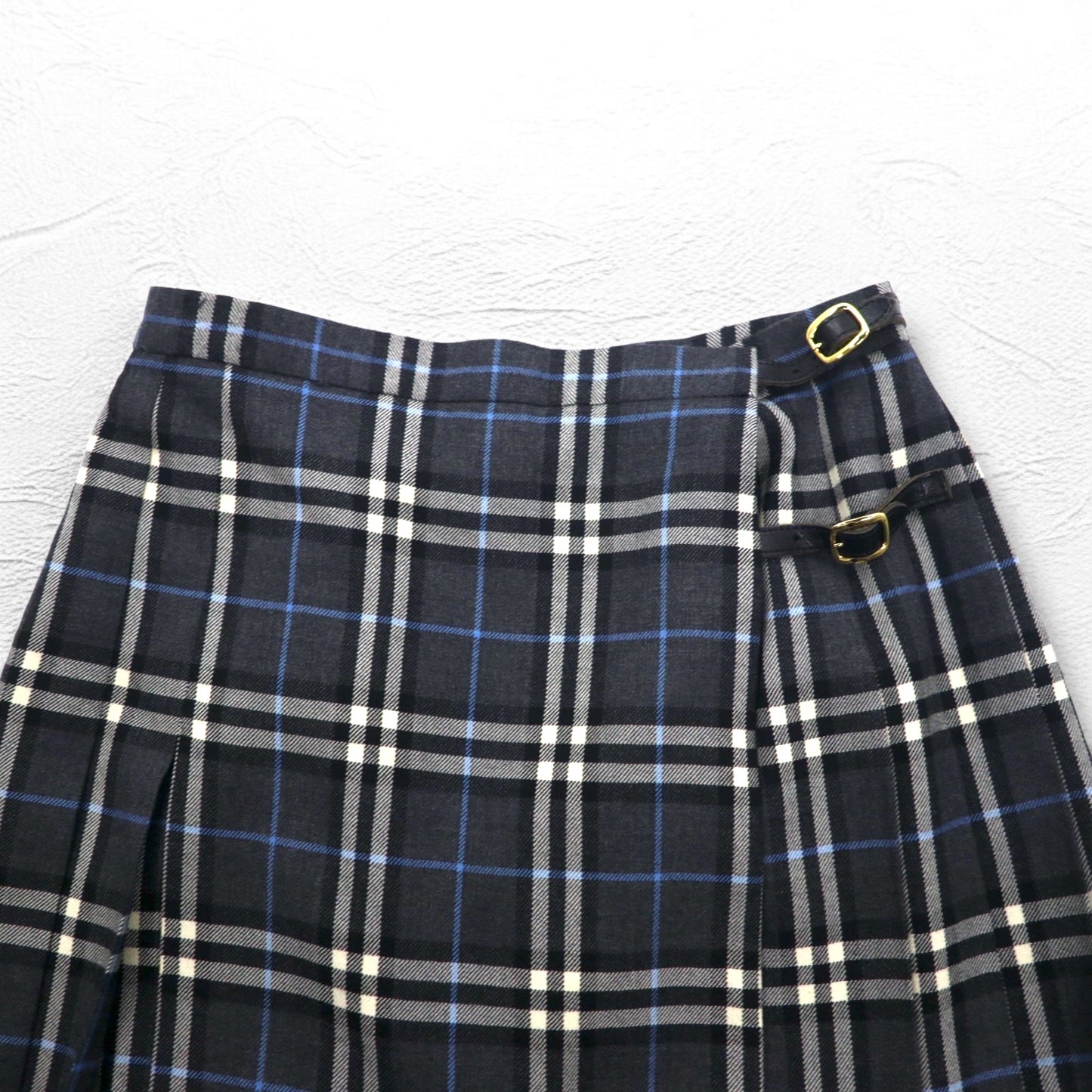 BURBERRYS ノバチェック ラップ プリーツ スカート L グレー ウール FXA14-068 日本製