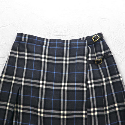 BURBERRYS ノバチェック ラップ プリーツ スカート L グレー ウール FXA14-068 日本製